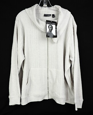#ad ATTITUDES by RENEE Metallic Rib Knit Zip Front Jacket Top Arctic Gray XL NEW $9.45