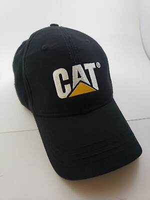 #ad Caterpillar Equipment Hat Black cat cap adjustable strap with buckle $9.01