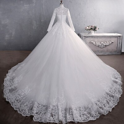 #ad 2024 Bride High neck Wedding Dress Muslim Off White Bridal Gown Princess Frocks $136.66