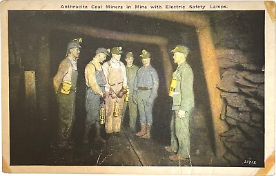 #ad Anthracite Coal Miners with electric safety lamps vintage postcard $11.99