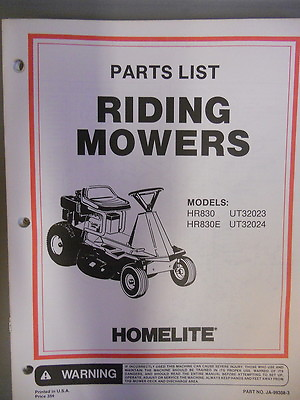 Homelite Parts List Manual Riding Mower HR830 HR830 E $19.99