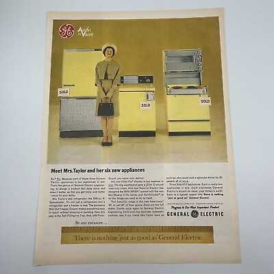 #ad GE Appliances 1962 Vtg Print Ad 10quot;x13.5quot; yellow washer range 60s style decor $7.99