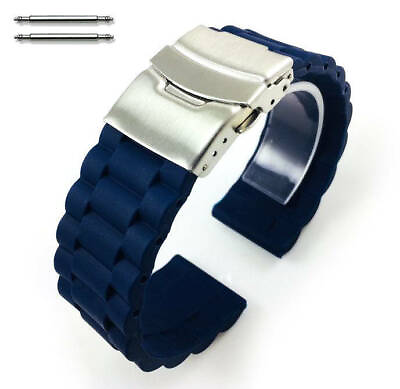 Blue Rubber Silicone Replacement Watch Band Strap Double Locking Buckle #4092 #ad $11.95