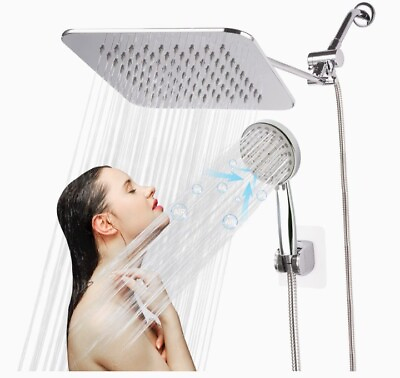 #ad High Pressure 8” Fixed Rain Shower Head with Handheld 5 Function Jet Spray $31.99