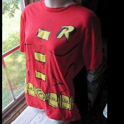 #ad #ad Robin T Shirt Male Large Removabele Cape Costume Top Batman Rubies DC Comics Tee $19.80