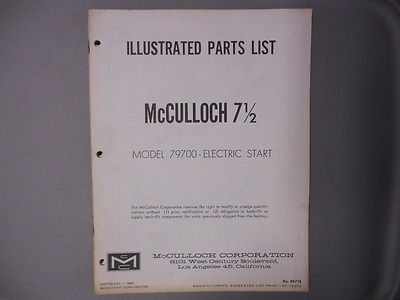 #ad Mcculloch Parts List Manual 1966 7.5HP Models 79700 Electric Start $26.99