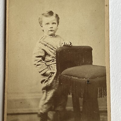 #ad Antique CDV Photograph Adorable Little Boy Cute Outfit Hand In Pocket McHenry IL $10.95