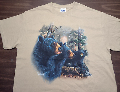 #ad Grizzly Bears Wilderness Nature T Shirt Men#x27;s Size Medium Tan Brown Shirt $14.99
