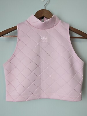 #ad Adidas Crop Top Pink Tank Small Logo Embroidered Embossed Diamond Blush Trefoil $17.95