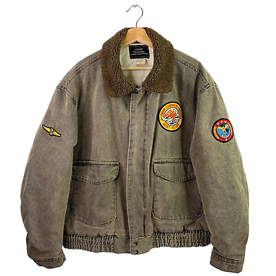 #ad #ad VTG Sears Aviator Bomber Jacket Airborne W Tomcat Aviation Military Patches XL $129.99