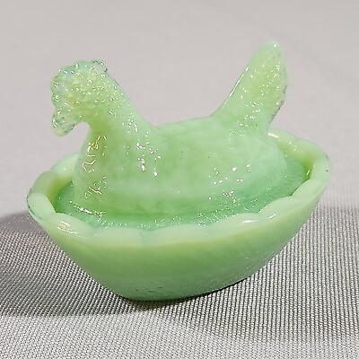 #ad #ad Jadeite Jadite Green Glass Miniature Hen on Nest Salt Cellar Trinket Dish $7.99