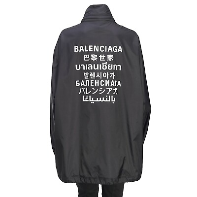 #ad BALENCIAGA 1990$ Black Nylon Women#x27;s Rain Jacket Logo Print $1095.00