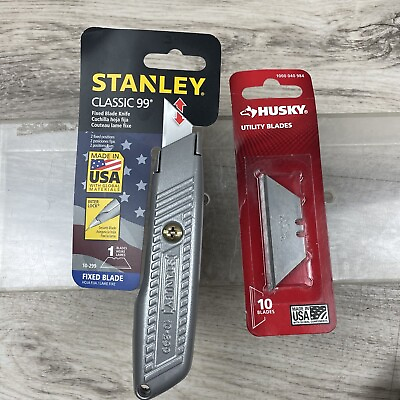 #ad NEW Stanley Classic 99 Fixed Blade Knife 10 299 NEW Husky Replacement Blades $15.99