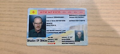#ad Walter White Breaking Bad Novelty ID License $6.95