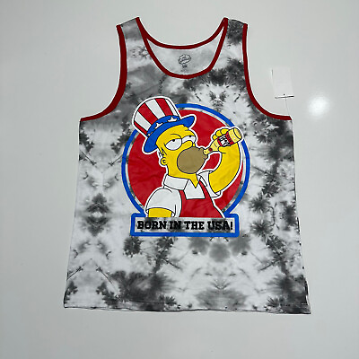#ad The Simpson Tank Top Shirt Mens Small White Red Homer USA Casual $21.78