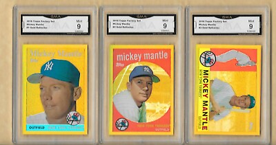 #ad 2010 Topps Chrome Mickey Mantle SET of 3 GOLD REFRACTOR GRADED 9 MINT $279.95