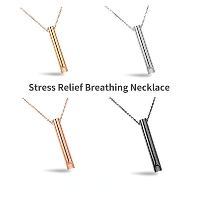 #ad Womens Mens Stress Pressure Relief Necklace Deep Breathing Stainless Steel Easy $13.00