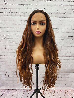 #ad 26quot; golden Brown to brown Ombre Long Wavy curly Women#x27;s Premium Synthetic Hair $39.99