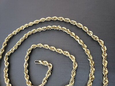 #ad Real 10k Gold Rope chain 3mm 4mm Necklace 10KT yellow Gold 16 30quot; Diamond Cut $138.65