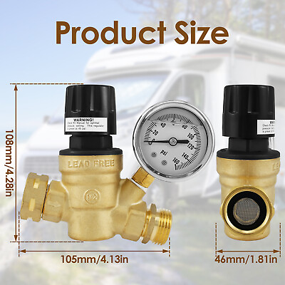 #ad RV Water Pressure Regulator Professional Pressure Reducing Valve Adjustable BA $46.69