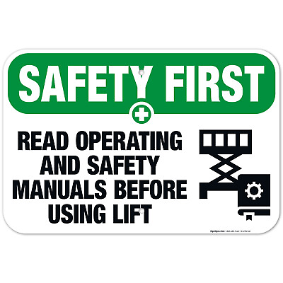 #ad Read Operating And Safety Manuals Before Using Lift OSHA Safety First $15.99