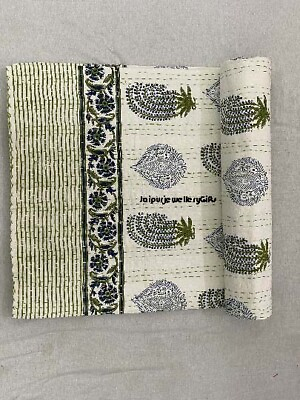 #ad Indian Handmade Kantha Quilt Cotton Tree Hand Block Print Kantha Throw Blanket $88.34