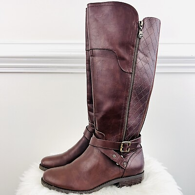 #ad GBG Guess Dark Brown Faux Leather Buckled amp; Zip up Knee High Riding Boots 9M $15.40