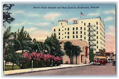 #ad 1954 Hotel Dixie Grande amp; Bus Station Building Bus Bradenton Florida FL Postcard $9.95