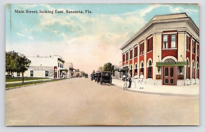 #ad c1907 Main Street Looking East Bank Realty Vintage Sarasota Florida FL Postcard $19.99