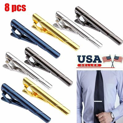 #ad 8pcs Mens Stainless Steel Tie Clip Necktie Bar Clasp Clamp Pin Gold Black Silver $13.82