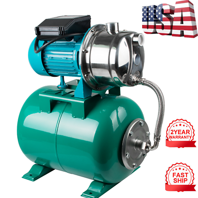 NEW 750W 1HP Shallow Well Jet Pump with Pressure Tank 740GPH Stainless 3420 RPM $189.99