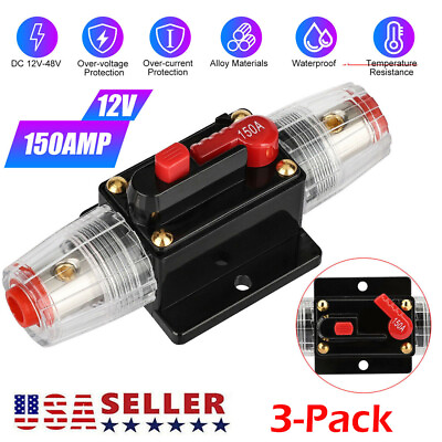 #ad #ad 3Pack CAR STEREO AUDIO 12V 150AMP CIRCUIT BREAKER FUSE INLINE For 4 8 GAUGE WIRE $19.88