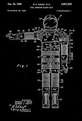 #ad 1961 Full Pressure Flight Suit R. F. White Patent Art Poster $9.99