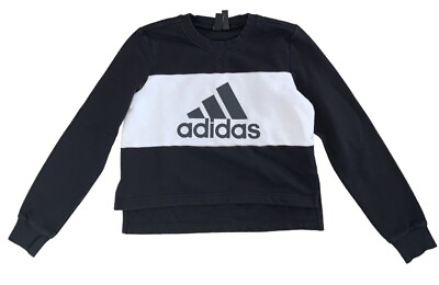 #ad Adidas Crop Size XS Sweatshirt High Low Hem Black and White Womens Oversized $15.00