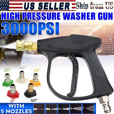 #ad 3000PSI High Pressure Washer Gun For Car Wash Foam Spray Short Wand Nozzle Tips $24.99