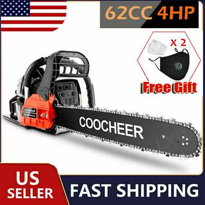 COOCHEER 62CC 20 Gas Chainsaw Handed Petrol Chain Woodcutting 2 Cycle 4HP Gift $48.99