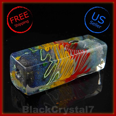 #ad 4quot; Handmade Color Lines Blue Square Rectangle Tobacco Smoking Bowl Glass Pipes $18.99