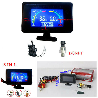 #ad Multifunctional Car LCD 3 In 1 Water Temperature Oil Pressure voltage Gauges Kit $34.19