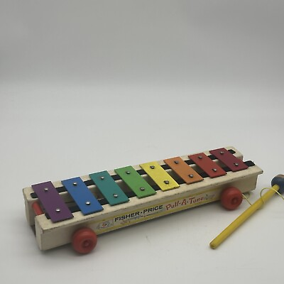#ad Vintage Fisher Price 1964 quot;Pull A Tunequot; Wood amp; Metal Xylophone #870 U.S.A. $12.98