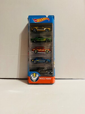 #ad Hot Wheels Muscle Mania 5 Pack DJD16 Flames Green Gold Blue Black Cars $15.95