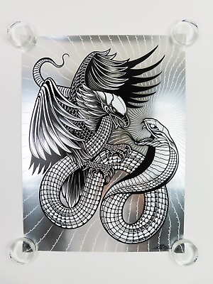 #ad Palehorse Life Feeds on Life Eagle Serpent Silver Foil Screen Print Art Poster $79.99