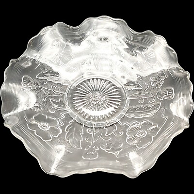 #ad Northwood Mikado Glass Bowl Dish 7.5quot; vtg Antique EAPG Clear Floral Ruffled Edge $13.05