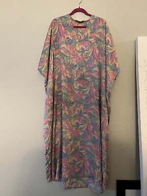 #ad Vintage Oscar De La Renta for Swirl Paisley Kaftan Dress Size M Made In USA $51.95