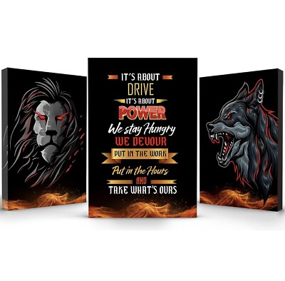 #ad Lion amp; Wolf Power Wooden Framed Motivational Quotes Canvas Art 3 Pc Set 12x16quot; $24.99