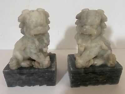 #ad Vintage Pair of Foo Lion Dogs Carved in Soap Stone. $85.00