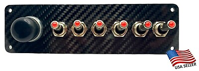 #ad 12V Switch Panel Real Carbon Fiber Plate Push Start 6 RED LED Toggle Switches $29.99