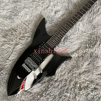 #ad Custom Black Shark Electric Guitar Chrome Hardware HH Pickups Tooth Shaped Inlay $319.00
