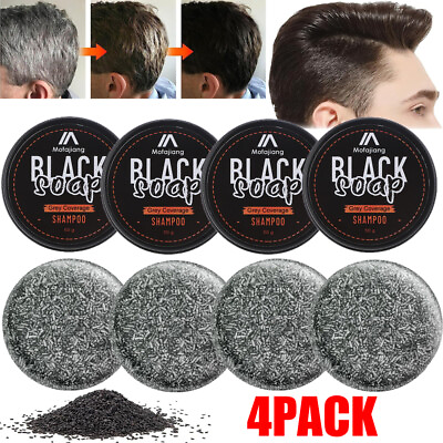 #ad 4PCS Men Grey Coverage Bar Shampoo Hair Darkening Black Soap for Grey Hair Cover $17.78