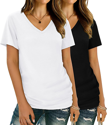 #ad Womens T Shirts V Neck Summer Tops Basic Short Sleeve Shirts 2 $34.99