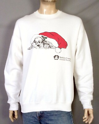 #ad vintage 80s 90s Madison County Humane Society Sweatshirt Christmas Dog Animal XL $28.79